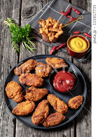 american style fried chicken wings on a plate 115817735