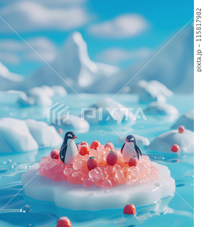氷山の上のペンギンとかき氷 115817982