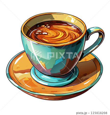 A cup of coffee is sitting on a saucer 115818208