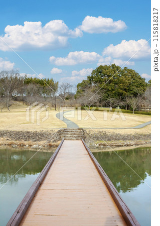 木製の橋のある公園（愛知県　知多郡　東浦町　於大公園） 115818217