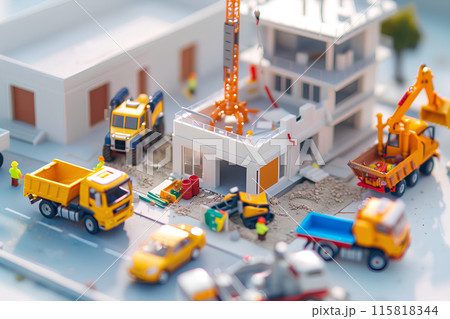 ビルの建設現場のミニチュア素材 115818344