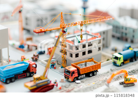 ビルの建設現場のミニチュア素材 115818348