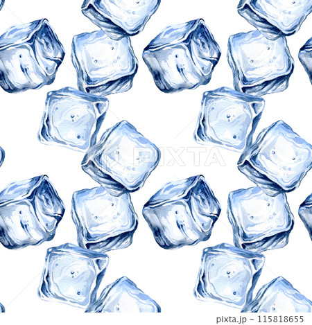 crystal ice blocks, seamless pattern with hand drawn watercolor realistic ice cubes for summer refreshing drinks, blue frozen water cubes for cocktails isolated on white background, for summer menu crystal ice blocks, seamless pattern with hand drawn watercolor realistic ice cubes for summer refreshing drinks, blue frozen water cubes for cocktails isolated on white background, for summer menu 115818655