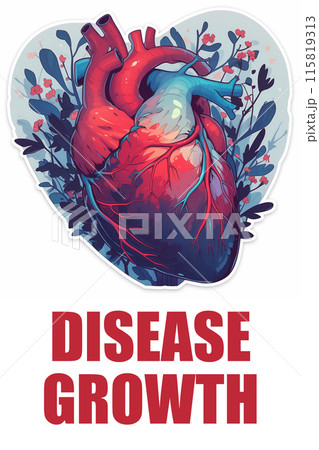 Illustrative Image of a Human Heart Surrounded by Vines for Disease Growth 115819313