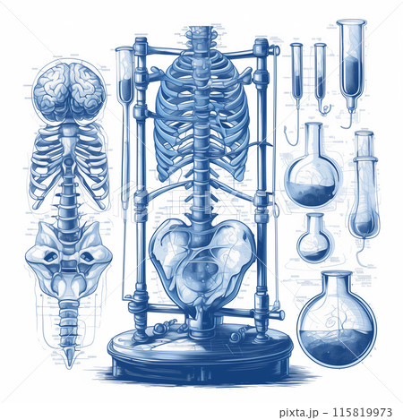 A Detailed Illustration of the Human Skeleton and Internal Organs in a Medical Setting 115819973