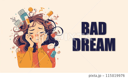 Woman Waking Up From a Bad Dream Surrounded by Medicine 115819976