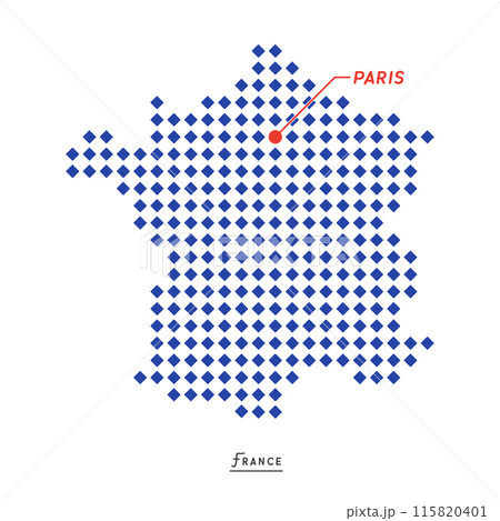 フランスのマップとパリの位置 - シンプルでモダンな青いひし形のドットの地図 115820401