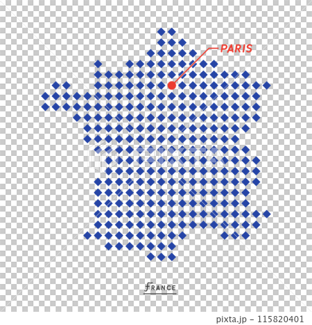 フランスのマップとパリの位置 - シンプルでモダンな青いひし形のドットの地図 115820401