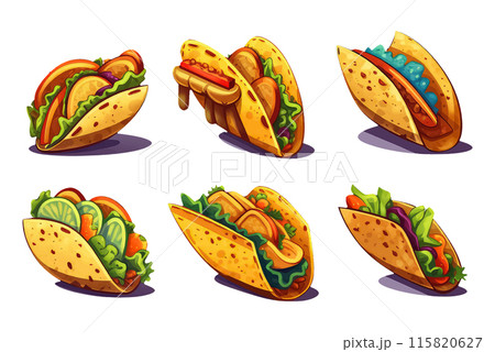 set taco in cartoon style for video game isolated on white background 115820627