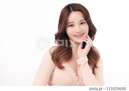 Beautiful young asian woman with clean fresh skin on white background, Face care, Facial treatment, Cosmetology, beauty and spa, Asian women portrait. Beautiful young asian woman with clean fresh skin on white background, Face care, Facial treatment, Cosmetology, beauty and spa, Asian women portrait. 115820688