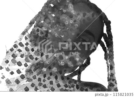 A female portrait silhouette in a balck and white paintography A female portrait silhouette in a balck and white paintography 115821035