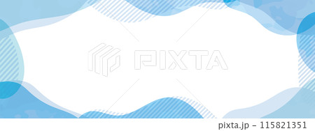 水彩の流体シェイプのフレーム　流動体・液体の抽象的なゆるいフレーム　青　水色　水　海　横　横長 115821351