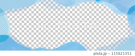 水彩の流体シェイプのフレーム　流動体・液体の抽象的なゆるいフレーム　青　水色　水　海　横　横長 115821351