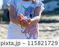 海岸で貝殻を持つ女の子 115821729