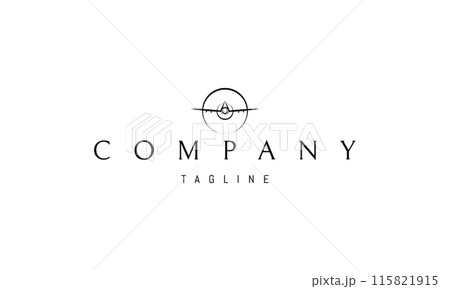 Vector logo with an abstract image of a flying airplane against the background of the sun. 115821915