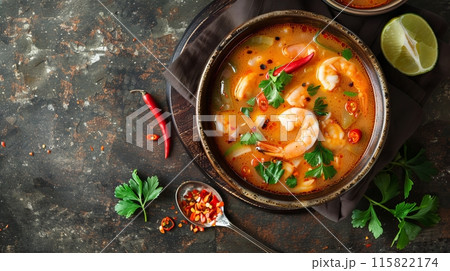 Traditional Thai soup - Tom yam, spicy asian food 115822174