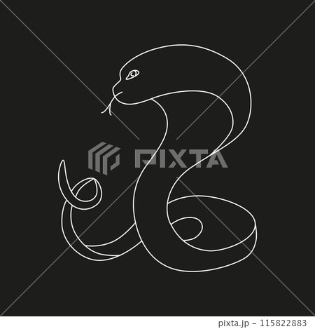 Snake line - symbol Chinese oriental New Year 2025 symbol. Vector stock hand drawing illustration for design template tattoo or congratulations greeting card, banner, calendar. Editable stroke. EPS10 115822883