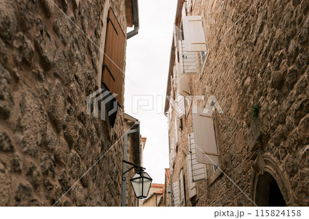 Montenegro Narrow streets of the old evening Budva in Montenegro 115824158
