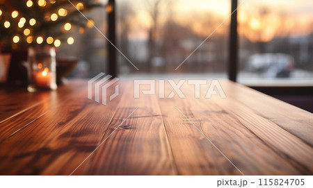 Wooden tabletop over defocused kitchen background , Generate Ai 115824705