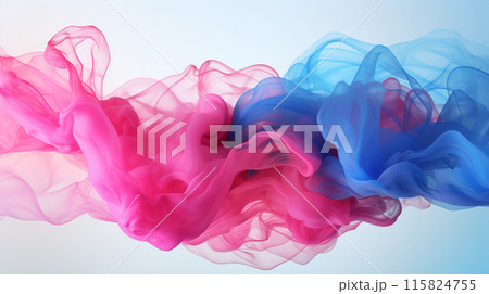 3d render Colorful blue and pink smoke clouds in muted tones flowing in water on grey background Generate AI 115824755