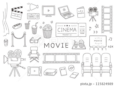 映画にまつわる手描きイラストセット(モノクロ) 映画にまつわる手描きイラストセット(モノクロ) 115824989