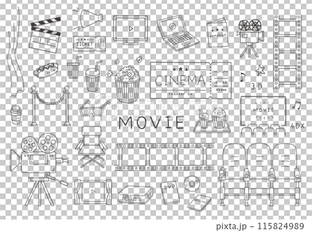 映画にまつわる手描きイラストセット(モノクロ) 映画にまつわる手描きイラストセット(モノクロ) 115824989