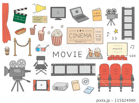 映画にまつわる手描きイラストセット（カラー） 115824990