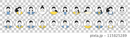 Smiling men and women upper body illustration set Smiling men and women upper body illustration set 115825289