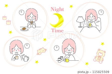 NGな夜の過ごし方のイラストセット 115825509