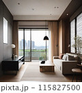 窓から外が見える開放的なリビングの背景 115827500