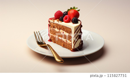 A fork and a cake white background 3d best rendered , Generate AI 115827731