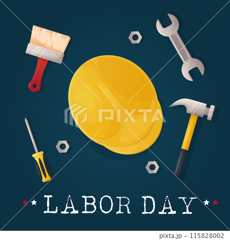 poster, helmet hammer, Labor Day banner, square. 115828002
