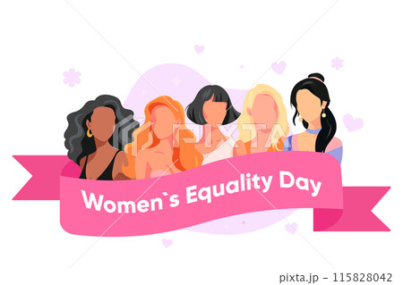 Banner, poster Women's Equality Day. Beautiful girl diversity. On a white background 115828042