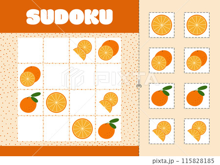 Sudoku with pictures of oranges. Children's logic puzzle game. Sudoku with pictures of oranges. Children's logic puzzle game. 115828185