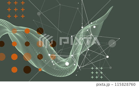 The abstract wave is made in a frame style. Template for science and technology presentation. Hand drawn vector art. 115828760
