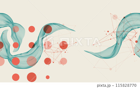 The abstract wave is made in a frame style. Template for science and technology presentation. Hand drawn vector art. 115828770