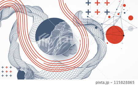 The abstract wave is made in a frame style. Template for science and technology presentation. Hand drawn vector art. The abstract wave is made in a frame style. Template for science and technology presentation. Hand drawn vector art. 115828865