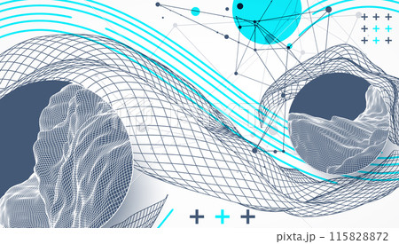 The abstract wave is made in a frame style. Template for science and technology presentation. Hand drawn vector art. 115828872