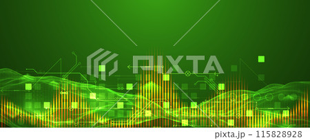 Wireframe Big Data concept. Abstract digital futuristic vector illustration on technology background. Data mining and management concept. Hand drawn art. 115828928