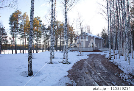 Remote house in Finland, next to a frozen lake Remote house in Finland, next to a frozen lake 115829254