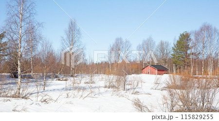 Wooden cabin in a Finnish landscape 115829255
