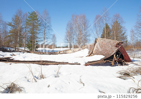 Collapsed structure destroyed by snowfall in Finland 115829256