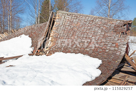 Collapsed structure destroyed by snowfall in Finland 115829257