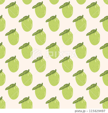 Guava seamless pattern. Tropical ripe fruit repeat stylized background. Vector hand drawn flat illustration. Guava seamless pattern. Tropical ripe fruit repeat stylized background. Vector hand drawn flat illustration. 115829497