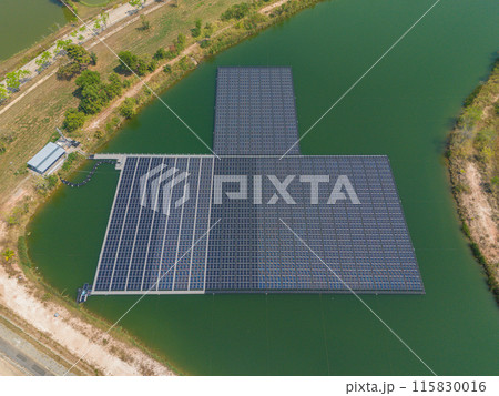 Power panels for green energy. Floating solar panels or solar cell Platform system on the lake. Power panels for green energy. Floating solar panels or solar cell Platform system on the lake. 115830016