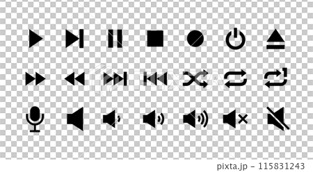 音訊播放符號等的向量圖示集。 115831243