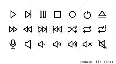 オーディオの再生記号などのベクターアイコンセット オーディオの再生記号などのベクターアイコンセット 115831244