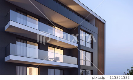 rendering of a modern house facade for rent and purchase of real estate rendering of a modern house facade for rent and purchase of real estate 115831582
