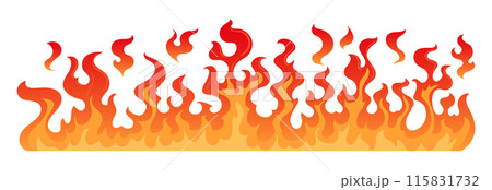 Flame border. Cartoon burning fire element, burning flame border frame flat vector illustration. Fire burning divider on white 115831732