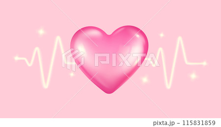 Vector icon of pink heart with pulses for Valentine's Day in realistic 3d style. Vector icon of pink heart with pulses for Valentine's Day in realistic 3d style. 115831859